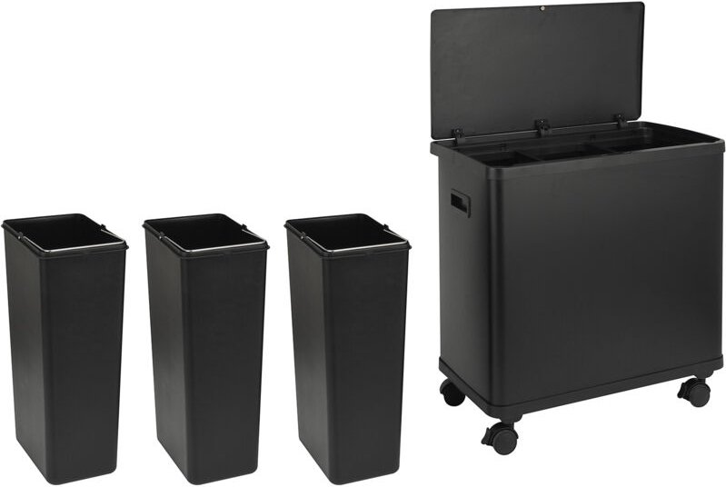 SVITA SR3X18 54L Sensor-Mülleimer 3 Fächer Mülltrennsystem Stahl Schwarz