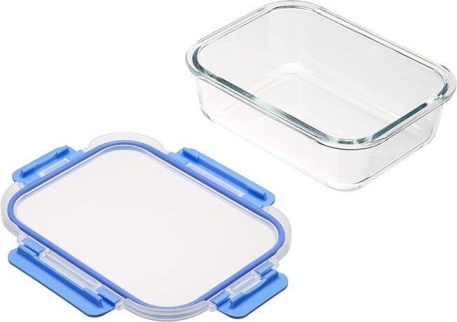 Abschließbares Glas-Vorratsdosen-Set, 14-teilig, 7 Behälter und 7 BPA-freie Deckel, transparent mit blauem Silikonring