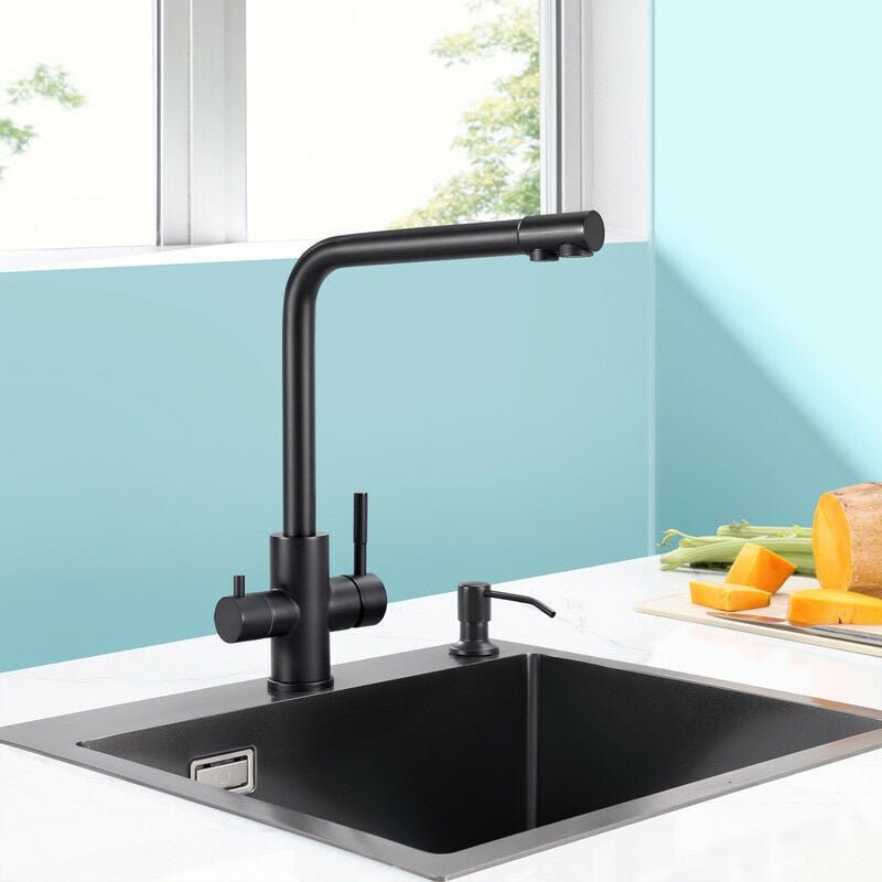 Küchenarmatur pure - b 3 Wege Wasserhahn Küche 360° Drehbar Hochdruckarmatur, Trinkwasserhahn mit Doppelhebel, 3 in 1 Mi...