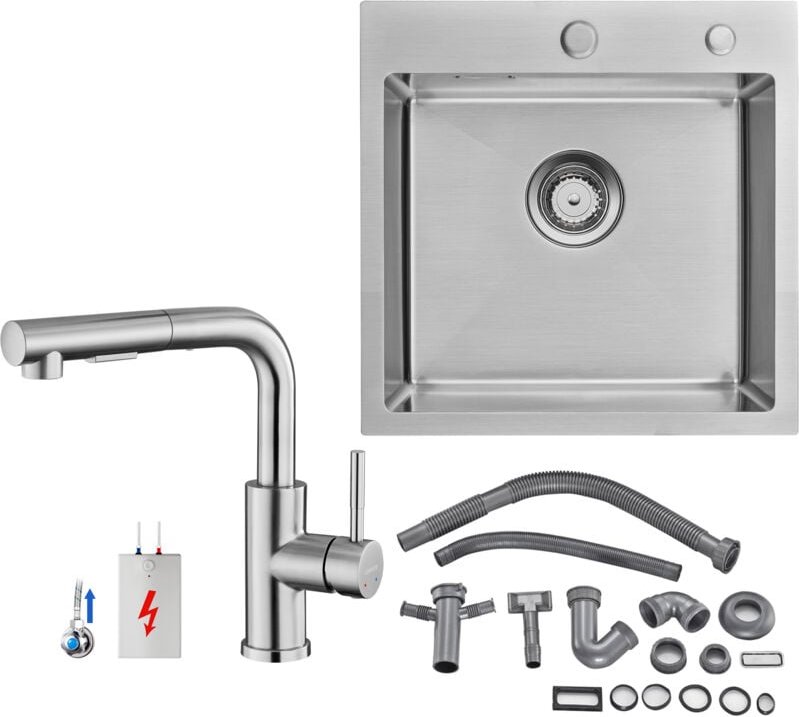 Küchenspüle Edelstahl Einbauspüle 45 × 45 cm + Niederdruck Ausziehbare Küchenarmatur, Gebürstet - Auralum