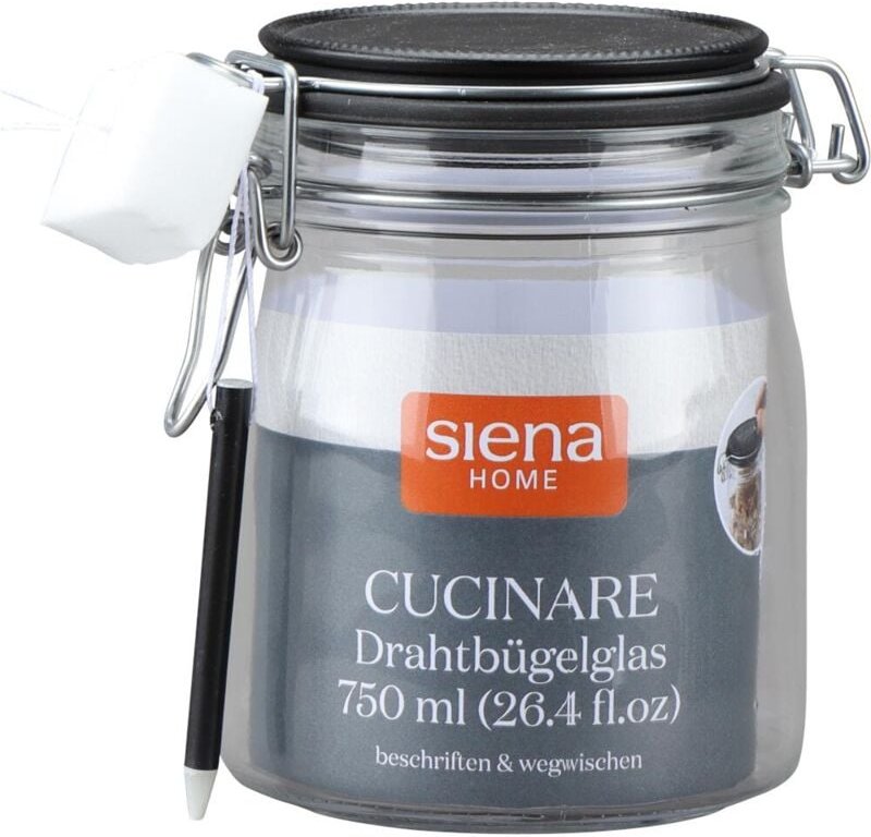 Thumbnail - Drahtbügel-Glas "Cucinare" 750 ml mit Stift & Schwamm