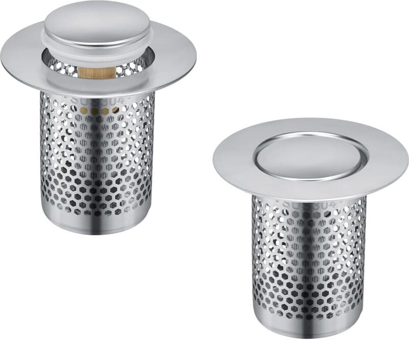 2 Stücke Abflusssieb aus Edelstahl Herausnehmbares, Waschbecken Sieb mit Push-Typ-Rückprallkern aus Messing