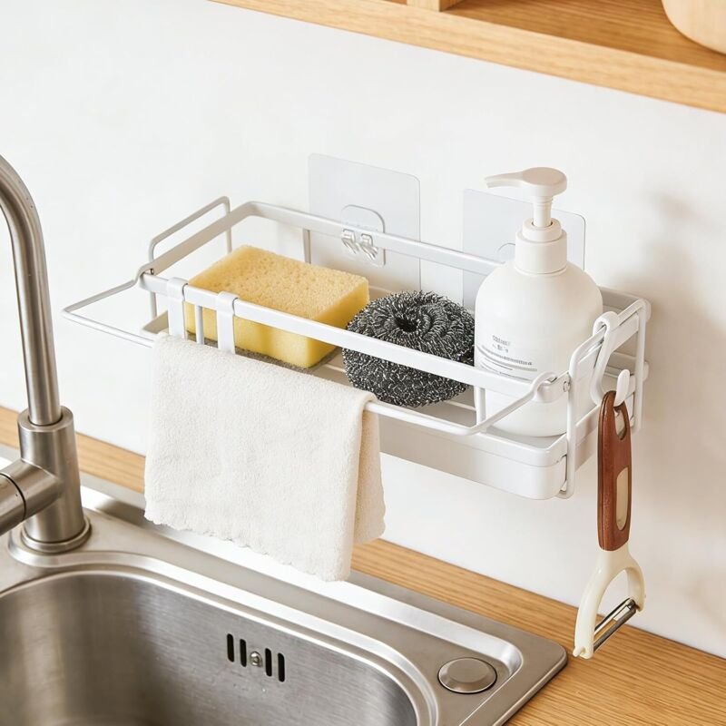 Spülbecken-Organizer, Küchen-Organizer mit Handtuchhalter, Abtropfgestell, Spülbecken-Organizer für Schwämme, Bürsten un...