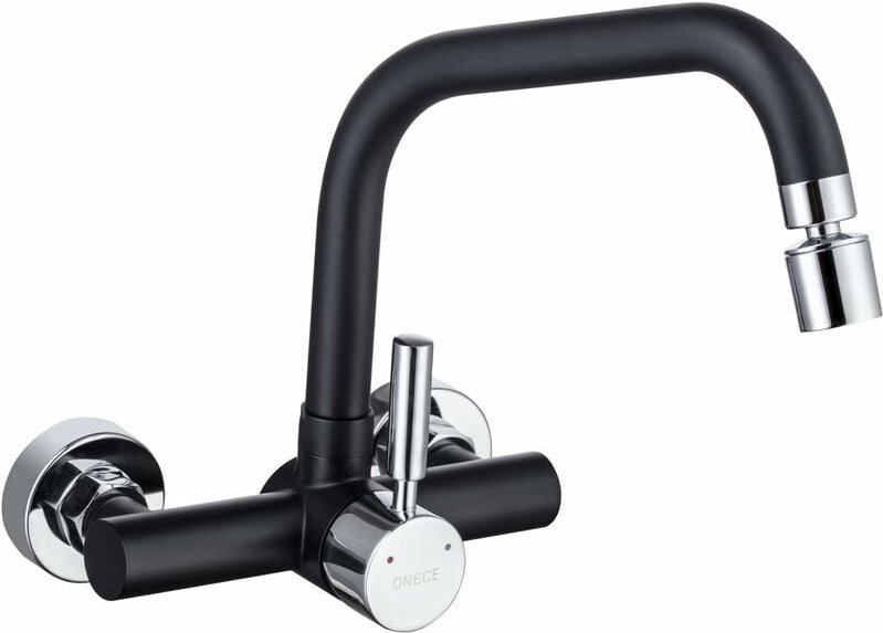Wandmontage Küchenarmatur mit 2 Strahlarten, Wasserhahn Küche Wandarmatur mit drehbar Auslauf, Einhebelmischer Wand Arma...