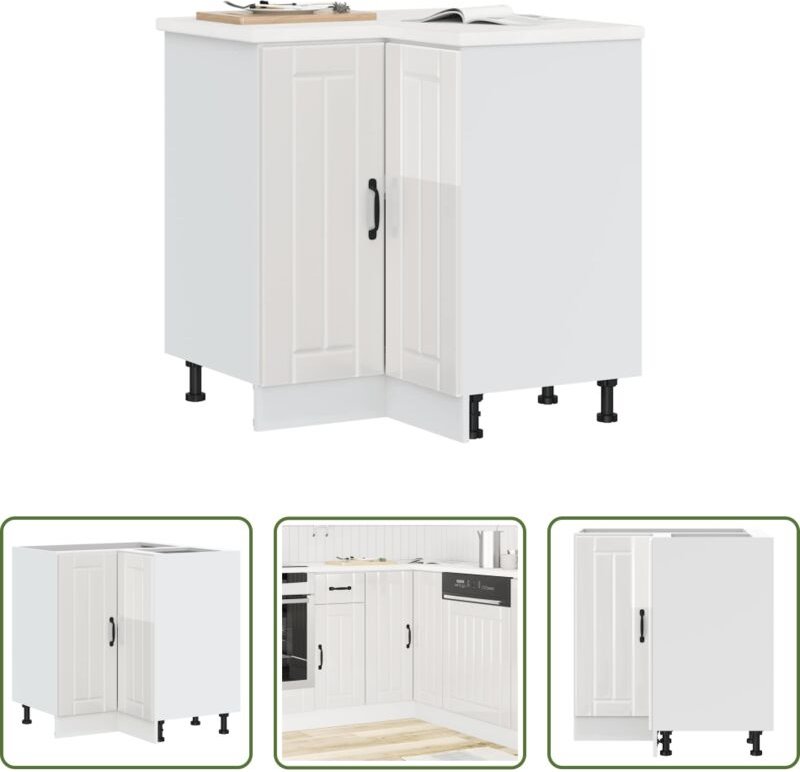 vidaXL Hochglanz-Weiß - Küchen-Eckunterschrank Lucca Hochglanz-Weiß Holzwerkstoff