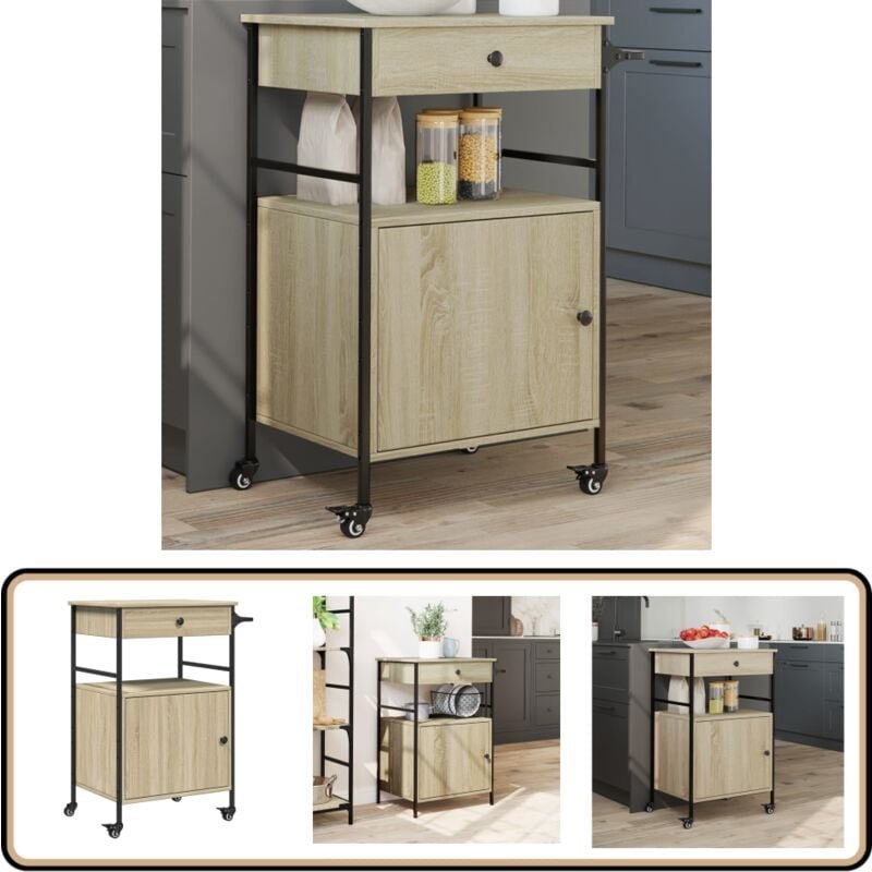 Küchenwagen Sonoma-Eiche 56x43x89,5 cm Holzwerkstoff - Küchentisch - Küchenschrank - Kücheninsel - Holztisch - Retro Sti...