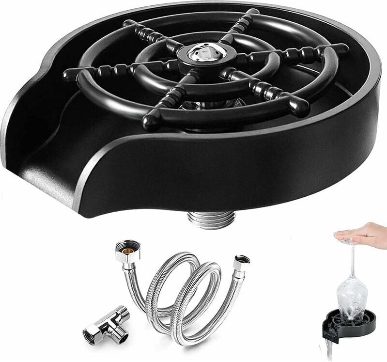 1/2-Punkt-Glasspüler, Edelstahl-Glasspüler, mit T-Stück und 80 cm Schlauch, automatischer Glasreiniger, tragbarer Glassp...