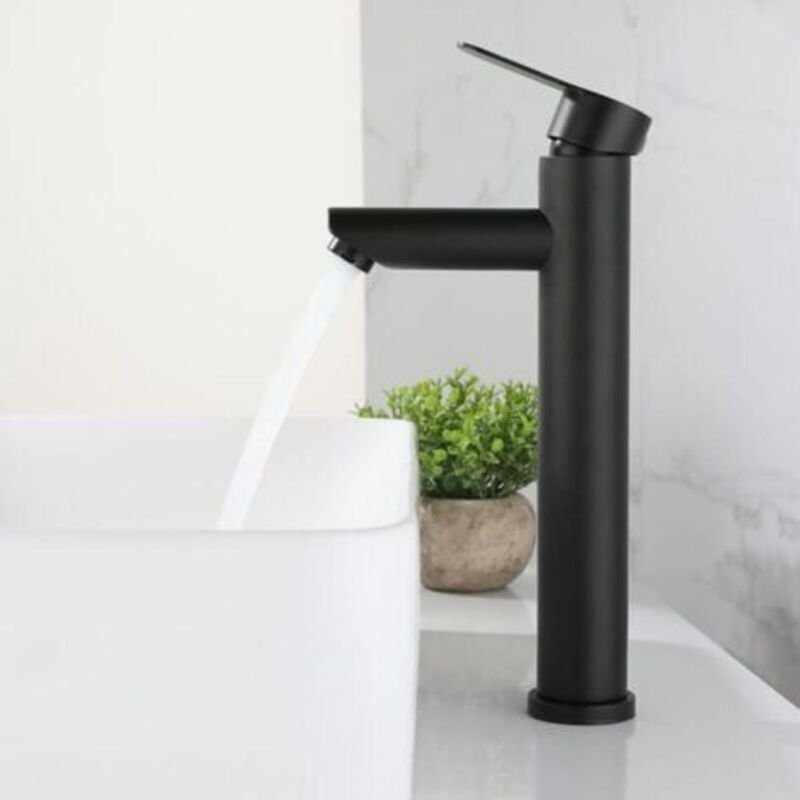 Edelstahl-Waschtischarmatur mit 60 cm Schlauch – Warmwasserarmatur mit Keramikkartusche, hochwertigem Luftsprudler, Schw...