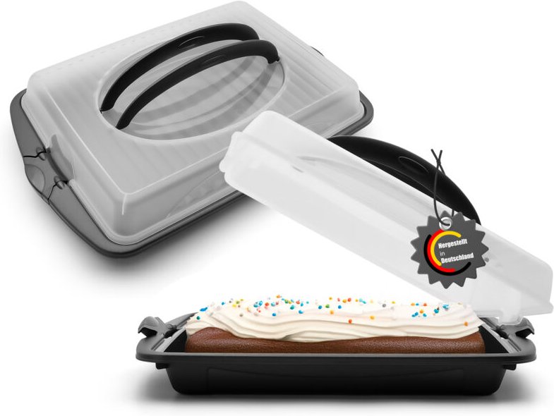 BigDean 2 Stück Kuchen Transportbox mit 2 Tragegriffen Rechteckig ideal für Blechkuchen – Muffin Transportbox Made in Ge...