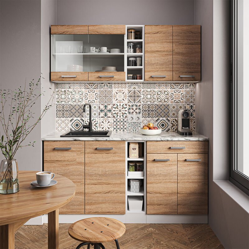 Vicco - Singleküche R-Line, Sonoma/Weiß, 160 cm ohne Arbeitsplatte