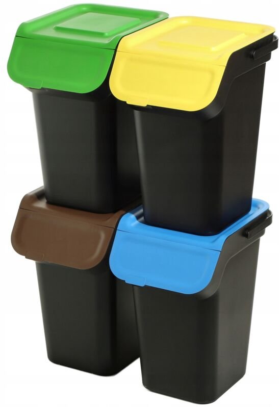 Mülltrennset mit luftdichtem Klappdeckel, 25-l-Mülleimer, Küchenabfalleimer, schwarz, 4 x 25 l - Kadax