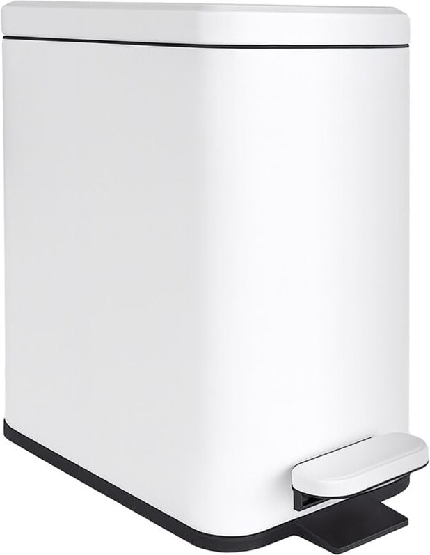 Relaxdays Mülleimer, 10 Liter, 16 cm schmal, Softclose, Fußpedal, Inneneimer, Küche & Bad, matter Abfalleimer, weiß