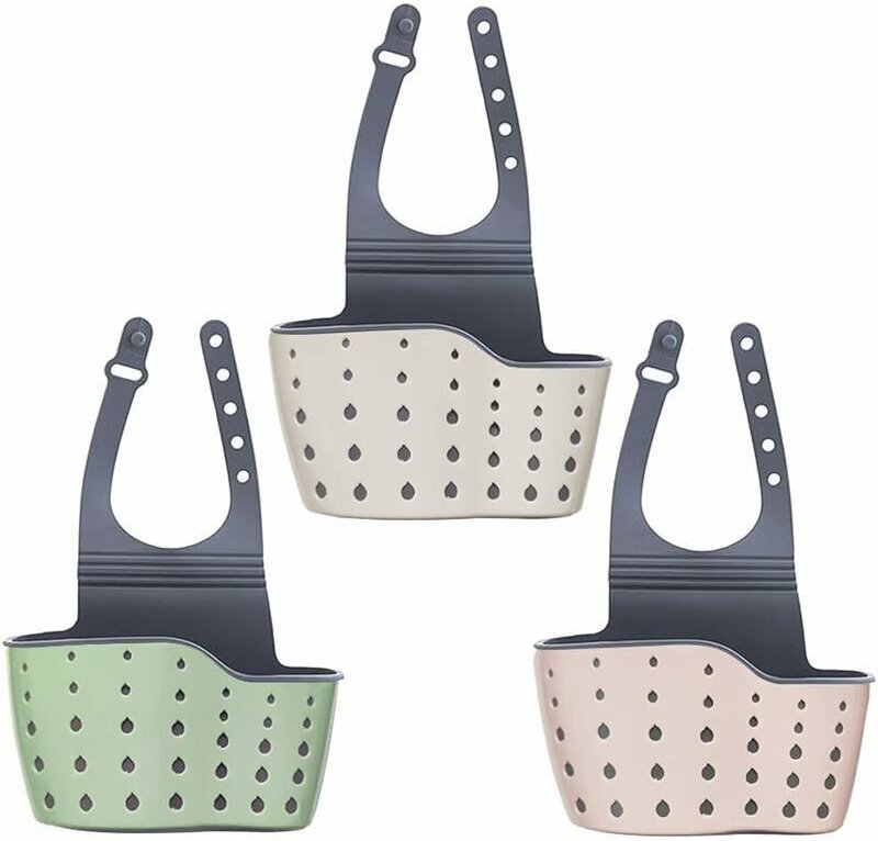 3-teiliges Hänge-Set für Küchenspülenschwämme, Seifenablage-Hängekorb, Aufbewahrungskorb für Spülutensilien