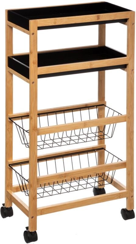 5five Simply Smart - Küchenwagen aus Bambus, 2 Körbe, ausnehmbare Tabletts