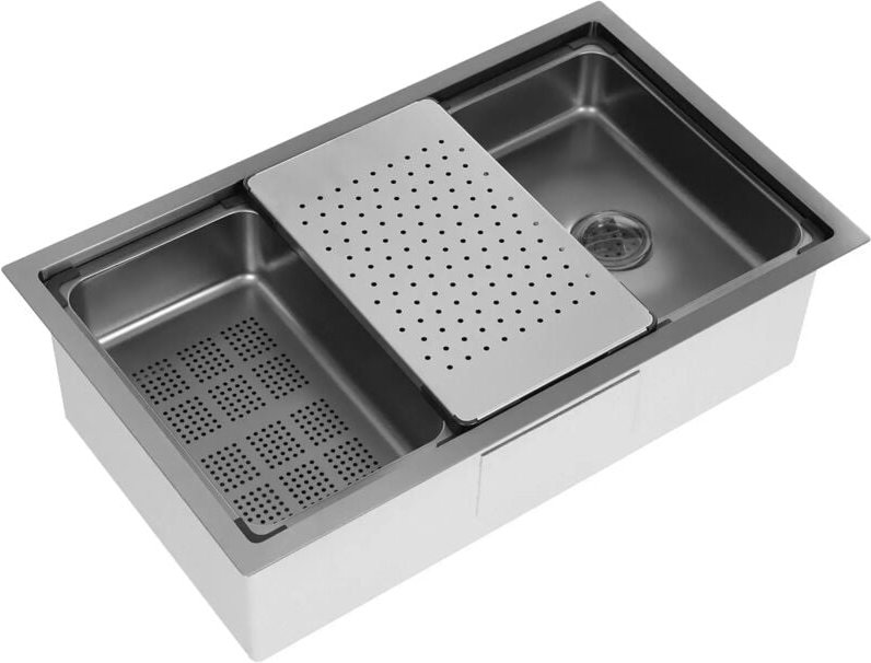 Moderne Küchenspüle, Edelstahlspüle, rechtwinklige Einbauspüle mit Abtropfkorb, 76 x 45,8 x 22 cm