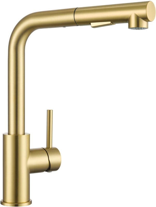 Küchenarmatur Ausziehbarer Wasserhahn – 2 Strahlarten, 360° drehbar Hochdruck Mischbatterie Küche, Gebürstetes Gold