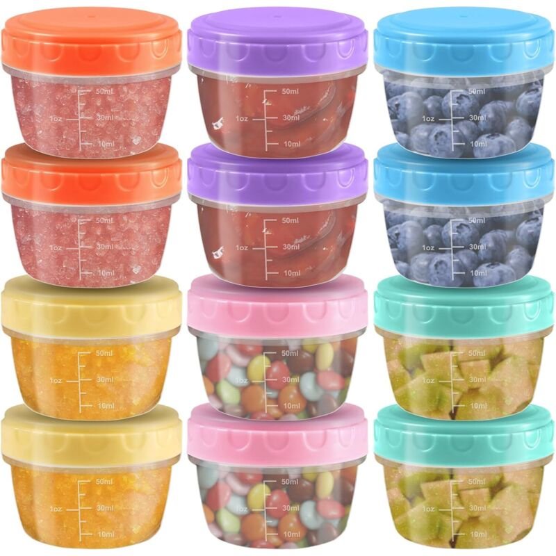 12 kleine, luftdichte Kunststoff-Lebensmittelbehälter (77 ml) mit Deckel, für Kompotte, Pürees, Joghurt und Eiscreme
