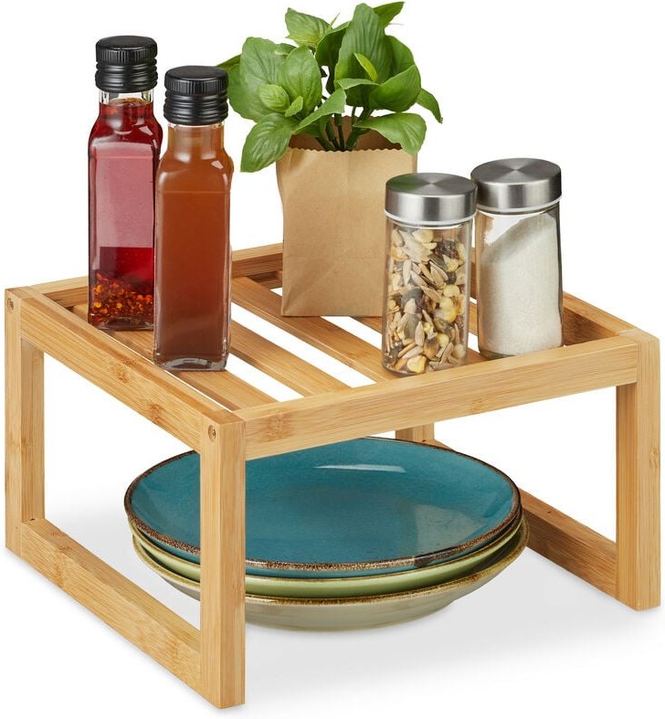 Relaxdays - Schrankeinsatz, Bambus, HxBxT: 14 x 24,5 x 24,5 cm, Regaleinsatz für Arbeitsplatte & Küchenschrank, natur