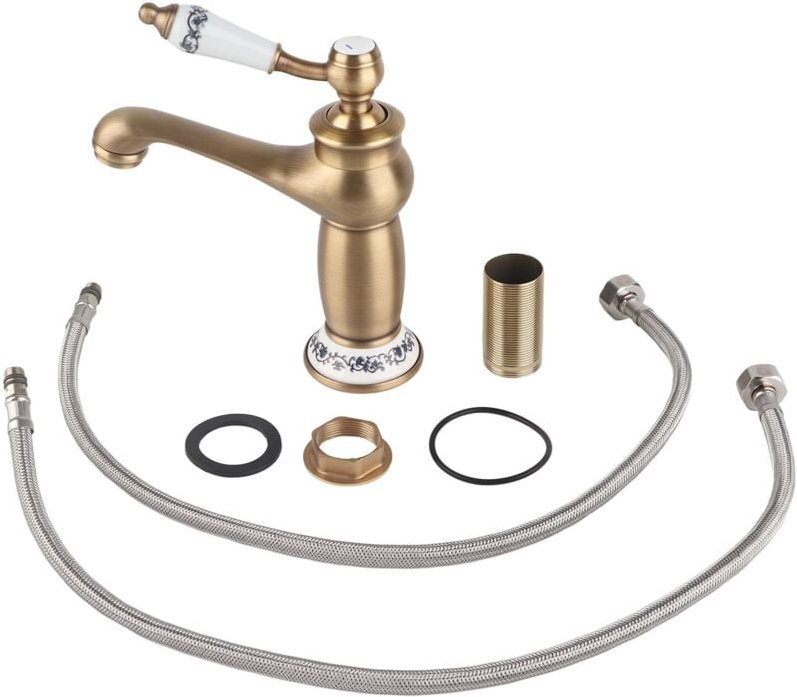 Yechiry Küchenarmatur, Waschbeckenarmatur, Einhebelmischer mit floralem Musterornament für Badezimmerwaschbecken (Antik)