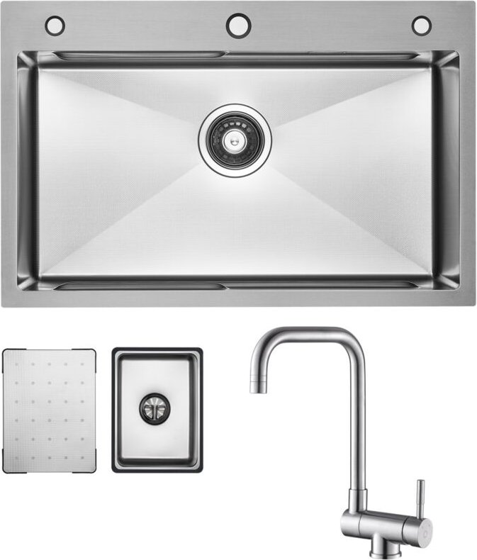 Cecipa Max - Küchenspüle aus Edelstahl 70x45cm Gebürstete Mit Abtropffläche + Fenster-Küchenarmatur Gebürstete Küche Was...