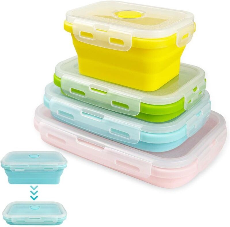 4 faltbare Silikonbehälter, luftdicht, wiederverwendbar, für Camping/Büro/Wandern, mikrowellen- und spülmaschinenfest