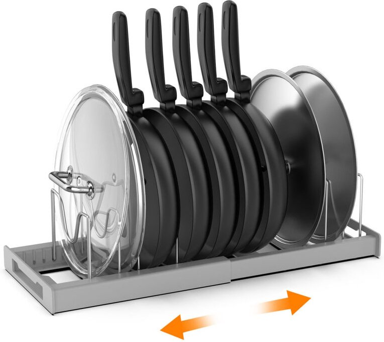 Topfdeckelhalter, erweiterbares Topfregal für Schubladen, Topf-Organizer mit 7 verstellbaren Trennwänden, grau