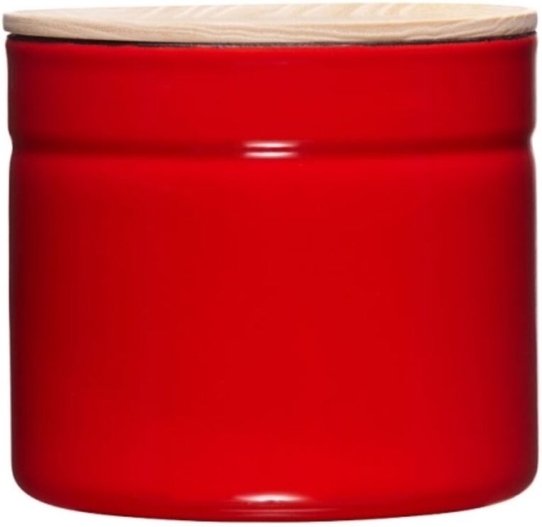 Riess-kelomat - Riess Vorratsdose mit Eschenholzdeckel Ø13cm 1,26L Tomato Emaille
