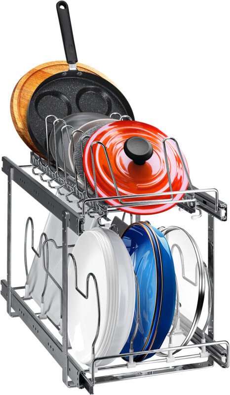 Pfannen- und Topfregal, 2-stöckig, erweiterbar, ausziehbar, Organizer für unter den Schrank, Regale für Backbleche, vers...