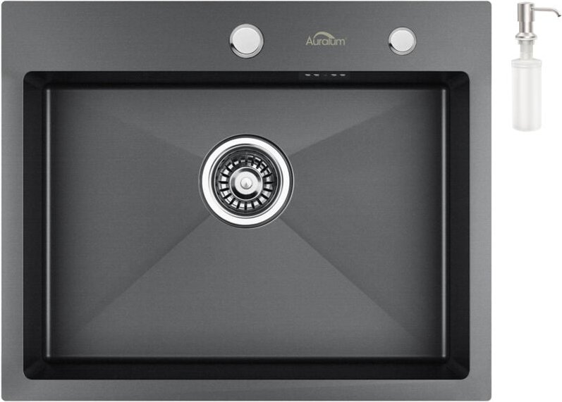 Auralum Küchenbecken 55 x 45CM Einbauspüle Spülbecken Edelstahl Einbauspüle Küchenspüle rechteckig mit Siphon und Seife...