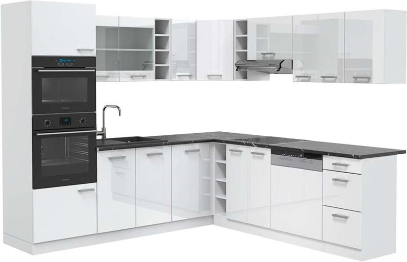 Vicco - Eckküche R-Line, Weiß Hochglanz/Weiß, 237 x 247 cm , ap Anthrazit