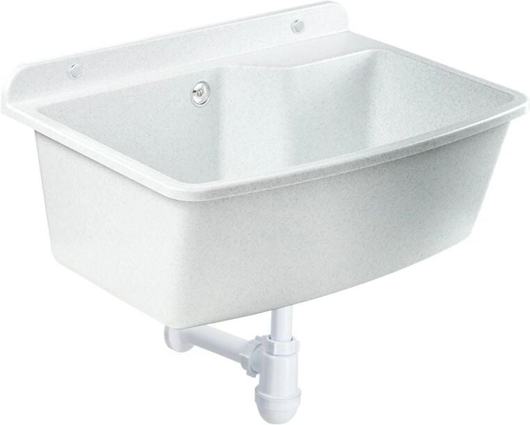 GOSPO Ausgussbecken, 61x44x23.5 cm, aus Kunststoff, Waschtrog, Siphon, Weiß/Grau