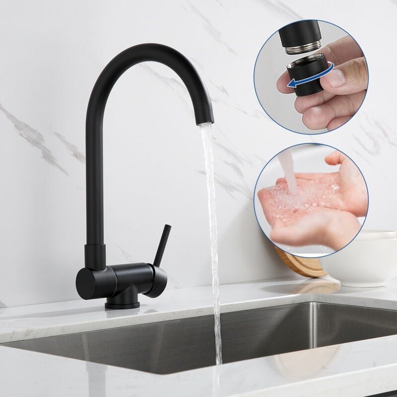 Hochdruck Küchenarmatur Klappbar Schwarz 360° Drehbar, Edelstahl Hochdruck Wasserhahn Küchen mit gegen Fenster, Spültisc...