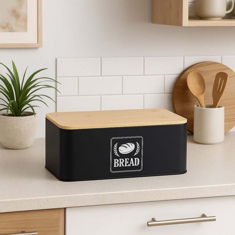 Brotkasten mit bambusdeckel - retro design metallgehause