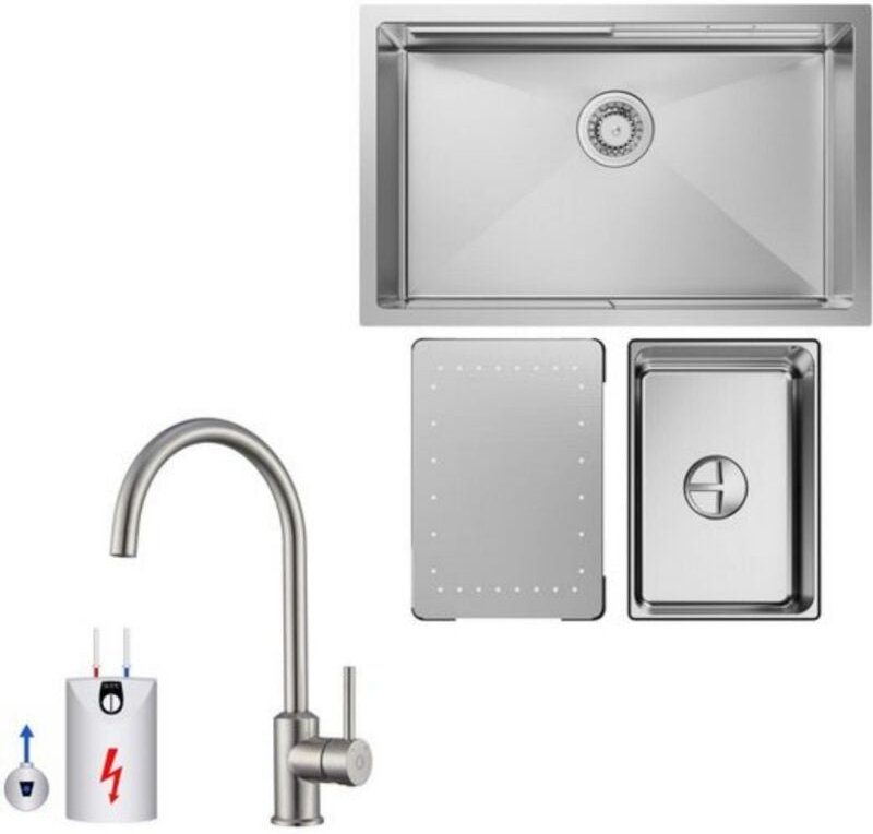 Küchenspüle 1.5 Becken 70x44cm EdelstahlSpüle Gebürstete Unterbauspüle + Niederdruck-Küchenarmatur Gebürstete Küche Wass...