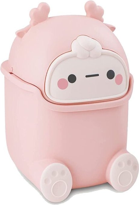 Tlily - Mini-Mülleimer mit Deckel, niedliche Klapp-Tischdosen, Mülleimer aus Kunststoff in Tierform (Pink)
