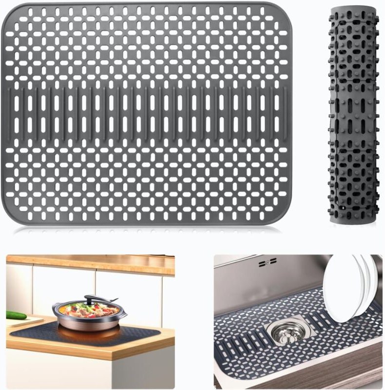 Silikon-Schutzmatte für Küchenspüle, große Silikon-Geschirr-Abtropfmatte, Silikon-Arbeitsplattenschutz, hitzebeständiger...