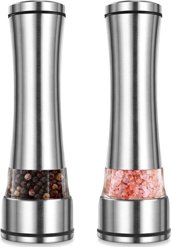 Set mit 2 Salz- und Pfeffermühlen aus Edelstahl, Pfeffermühle aus Edelstahl, geeignet für die meisten Gewürze, Salz- und...