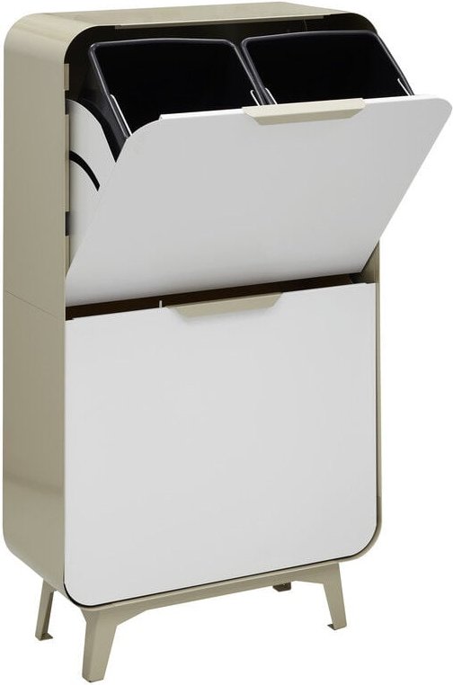 Round Designer Mülltrennsystem mit 4 Inneneimern, Abfalleimer / Mülleimer aus Stahl, 4 x 17 l (68 l) Perlmutt und Weiß m...