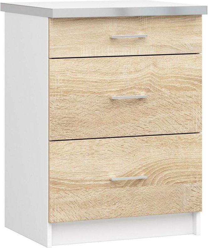 Küchenschrank Akord lima modular S60 Schubladenunterschrank Weiß 60 cm 3 Schubladen Front Sonoma-Eiche B60 x H82 x T44,5...