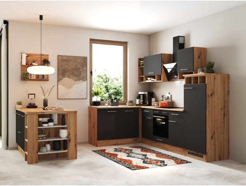 Küche Winkelküche Inselküche Einbauküche Eiche Grau Hilde 280 cm Respekta