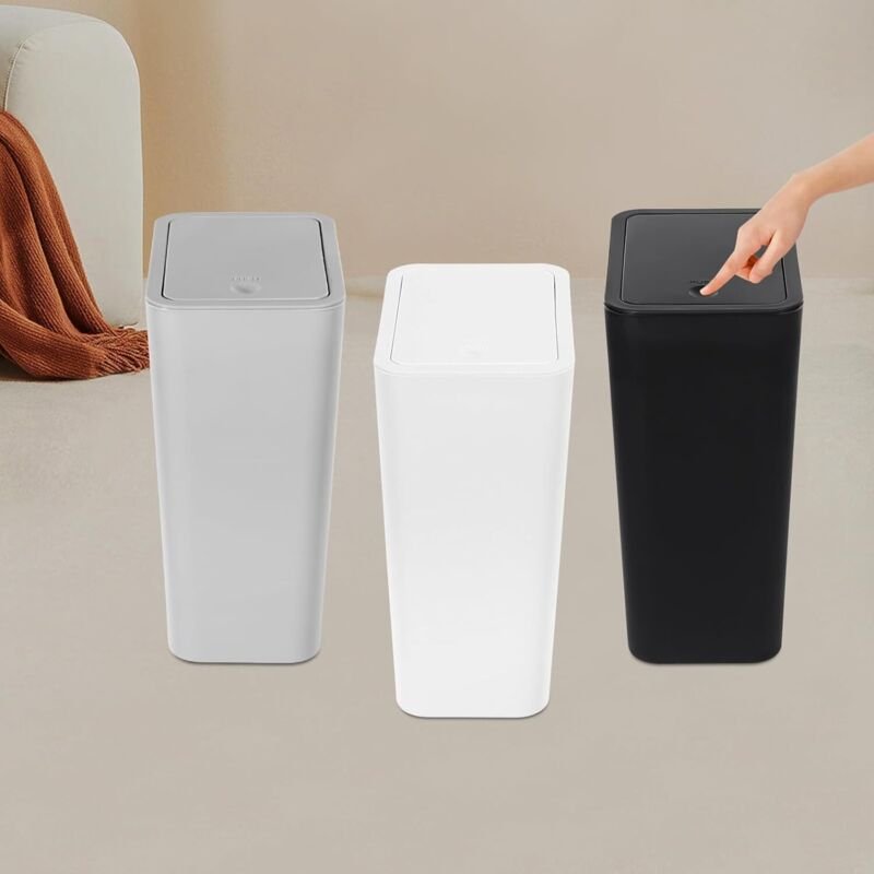 9L Küche Mülleimer mit Deckel, 3er Set Abfalleimer Schmal Papierkorb Klappdeckel-Design Geruchsdicht, Küchenmülleimer Ba...