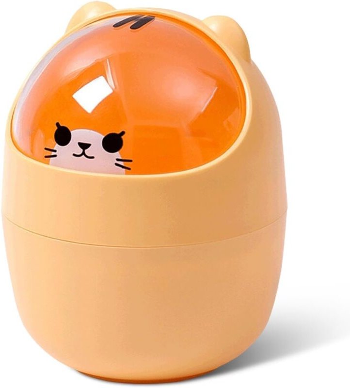 CCYKXA Niedlicher Mini-Schreibtischkorb in Katzenform, Papierkorb mit Schwingdeckel, Mini-Abfalleimer für die Arbeitspla...