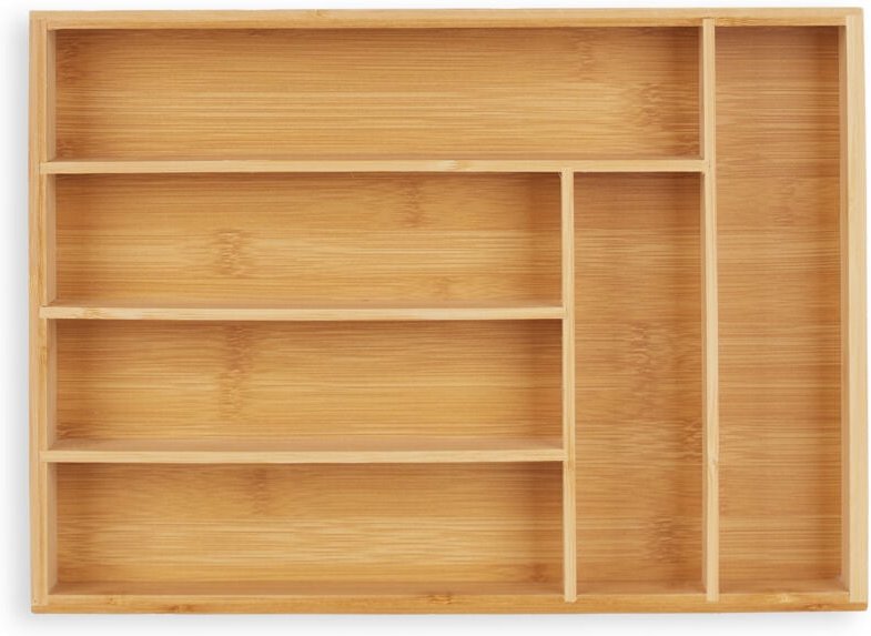 Relaxdays Besteckkasten, Schubladeneinsatz mit 6 Fächern, für Küchenbesteck, Bambus, HxBxT 5 x 25,5 x 35,5 cm, natur