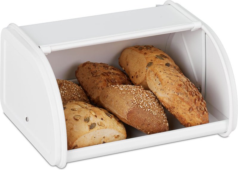 Relaxdays - Brotkasten, mit Rolldeckel, aromadicht, Brot & Brötchen, Brotbehälter, Metall, hbt: 13,5 x 26 x 21 cm, weiß