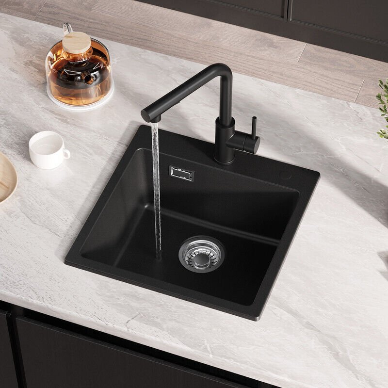 CECIPA MAX Granitspüle 45 x 45 cm Spülbecken Granit, Küchenspüle Aufsatzspüle inkl. Ablaufgarnitur Set