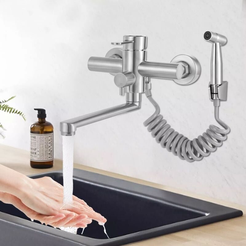 Gojoy - Wasserhahn Küchenarmatur mit Spritzpistole 360° Wandmontage Küche Wasserhahn