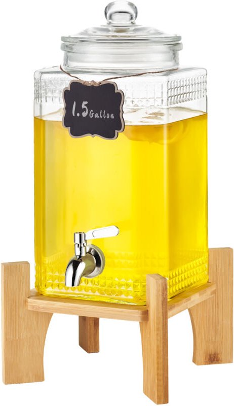 Getränkespender, 1,5 Gallonen Getränkespender für Partys, Saftspender aus Glas mit Ständer, Zapfhahn aus Edelstahl,