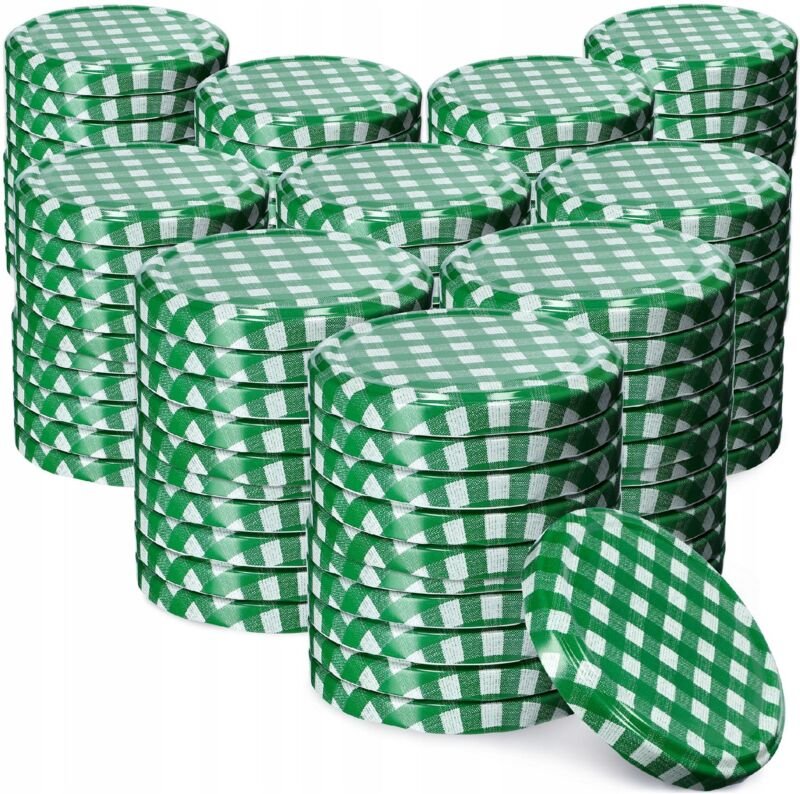 Schraubdeckel fi66 mm, für Einmachgläser, 100 Stück, Grün kariert - Kadax