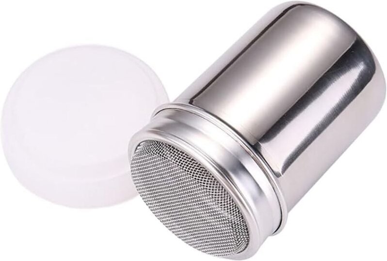 Zuckerstreuer aus Edelstahl, Salz- und Pfefferstreuer aus Metall, mit Deckel und Sieb für Zimt- und Kakaopopcorn