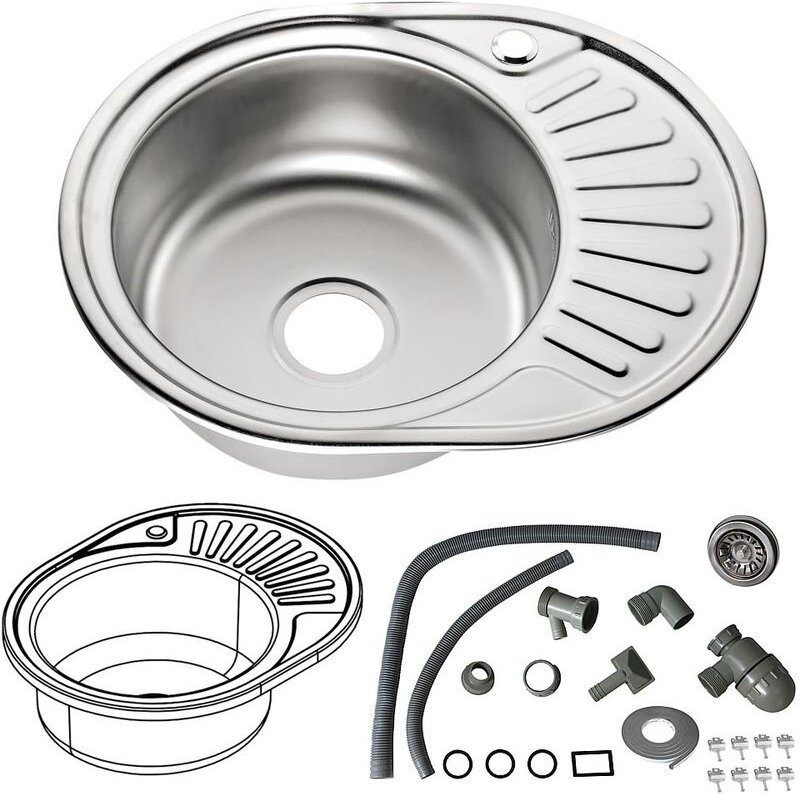 Rundspüle 57CM Spülbecken Küchenspüle Edelstahlspüle Einbauspüle Spüle - Melko